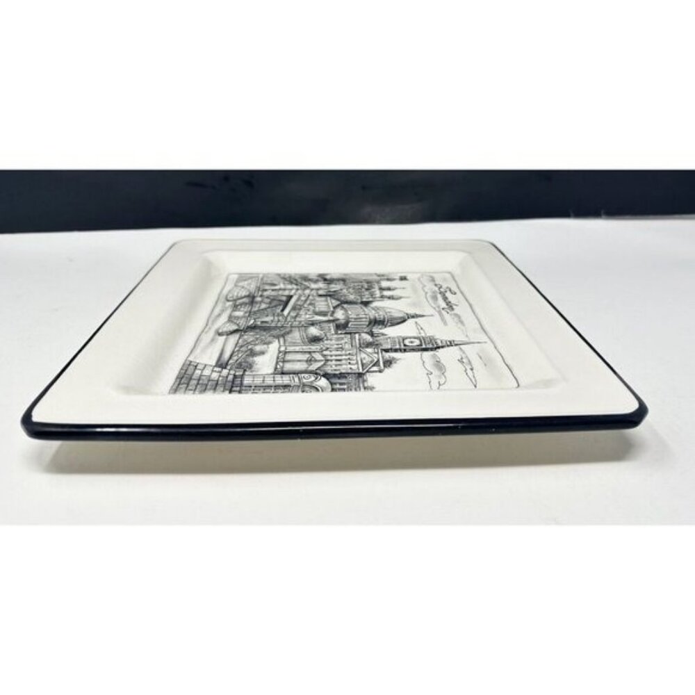 BRUNELLI CITIES LONDON Square Dinner Plate Black White Wall Decor Made In Italy - Picture 4 of 10